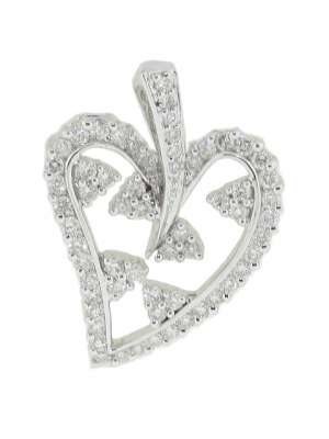18k White Gold & Pave Diamond Angular Heart Shape Pendant