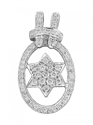 Diamond Pave Star of David Circle 18k White Gold Charm Pendant