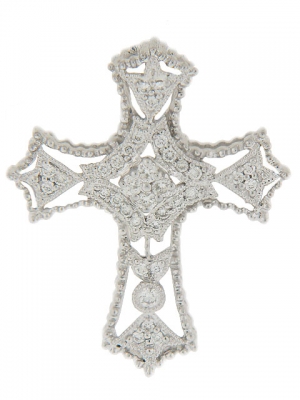 18k White Gold Pave Diamond Cross Pendant