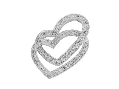 .60 ct Round Diamond 18k White Gold Double Heart Pendant