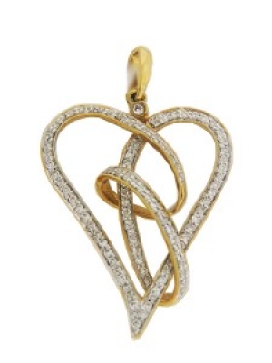 .44 ct Round Diamond 18k Yellow Gold Swirl Heart Pendant