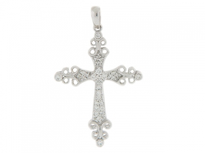 18k White Gold Milgrain Diamond Cross Pendant