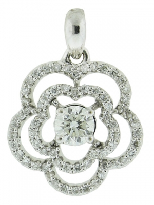 18k Solid White Gold Mini Flower Shape 0.51ct Diamond Pendant