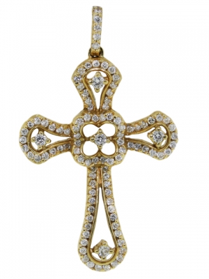 18k Solid Yellow Gold & Pave Diamond Orthodox Cross Pendant