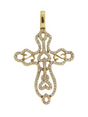 .58 ct Diamond 18k Yellow Gold Cross & Heart Pendant