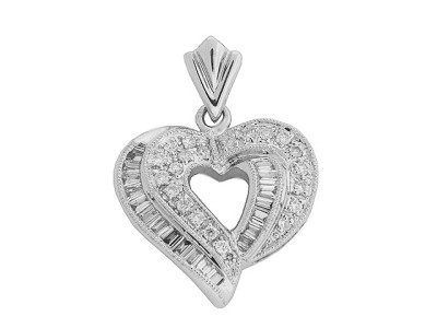 .40 ct Baguette & Round Diamond 18k White Gold Heart Pendant