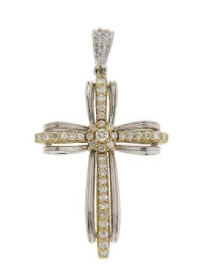 .45 ct Round Diamond 18k Two Tone Gold Cross Pendant