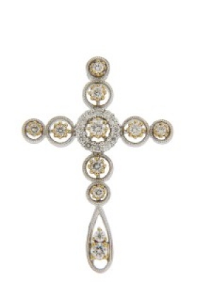 .55 ct Round Diamond 18k Two Tone Gold Milgrain Cross Pendant