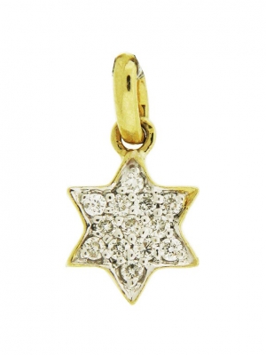 Round Diamond 18k Yellow Gold Star of David Charm Pendant