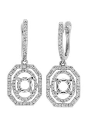 .87 ct Diamond 18k White Gold Semi Mount Dangle Earrings