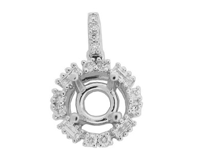 .32 ct Round & Baguette Diamond Semi Mount 18k Gold Pendant