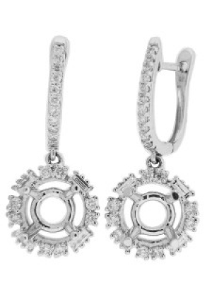 .73 ct Round & Baguette Diamond 18k Gold Semi Mount Dangle Earrings