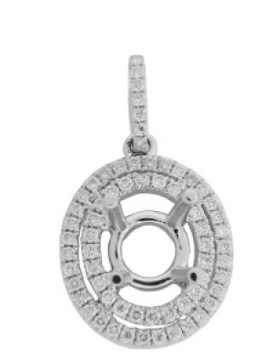 .42 ct Diamond Semi Mount 18k White Gold 2 Loop Oval Pendant