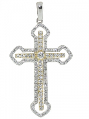 18k White & Yellow Gold Diamond Cross Pendant