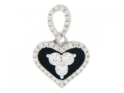 18k White Gold & Black Oynx Pave Diamond Heart Shape Pendant