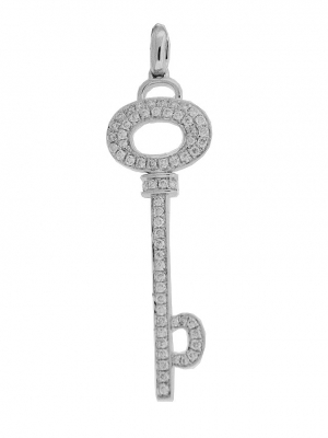 Pave Diamond 18k White Gold Key Pendant