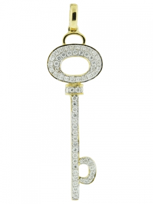 18k Yellow Gold & Diamond Wide Circle Shape Top Key Pendant