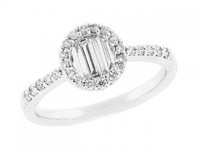 .47 ct Round Baguette Diamond 18k Gold Engagement Ring