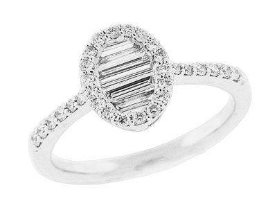 .55 ct Round Baguette Diamond 18k Oval Engagement Ring