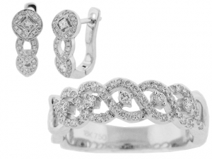 Anniversary Diamond Ring & Earrings Set 18k Gold
