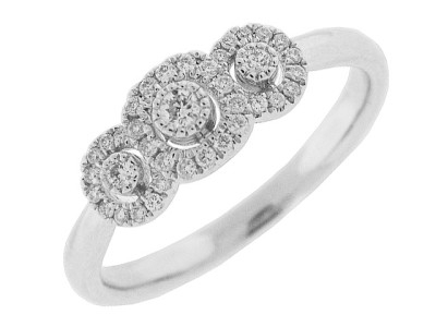 Milgrain Three Stone 18k White Gold Ring