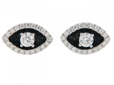 .64 ct Diamond & Enamel Eye Shape 18k Gold Stud Earrings