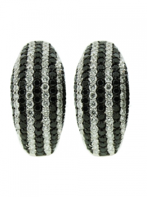 2.04 Black & White Striped Diamond & 18k Solid White Gold Hoop Earring