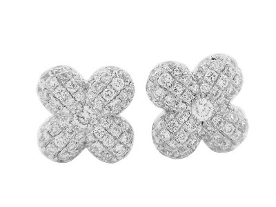 .66 ct Round Pave Diamond 18k Gold Flower Stud Earrings