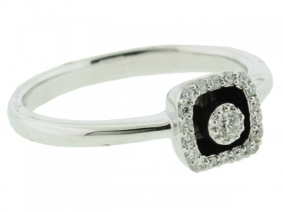 0.13ct Square Shape Black Onyx & Pave Diamond Square 18k Solid White Gold Ring