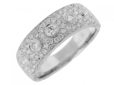 .79ct Pave & Bezel Set Diamond 18k Gold Milgrain Ring
