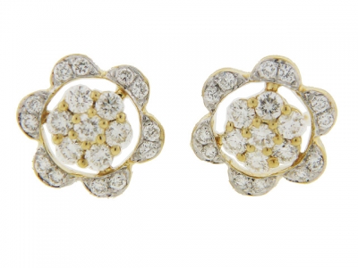 .43ct Round Diamond 18k Yellow Gold Stud Flower Earrings