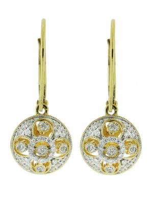 18kt Yellow Gold Multi Circle Shape Diamond Dangle Lever Back Earring