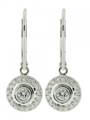 0.43ct Center Diamond Circle Shape Dangle 18k White Gold Leverback Earring