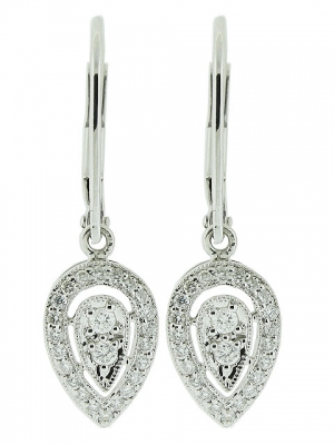 18kt Solid White Gold & 0.25 Tear Drop Shape Dangle Leverback Earring