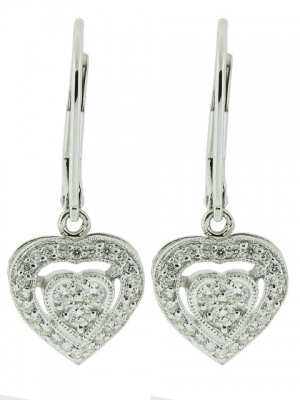 18kt Solid White Gold & 0.31ct Diamond Heart Shape Dangle Leverback Earring