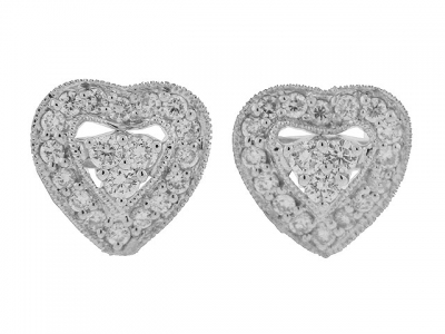 Diamond 18k White Gold Milgrain Stud Heart Earrings