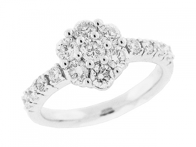 1.19 ct Diamond 18k Gold Cluster Flower Engagement Ring