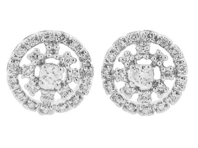 Pave Round Diamond 18k White Gold Stud Earrings