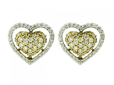 18k White & Yellow Gold Diamond Heart Shape Stud Earrings