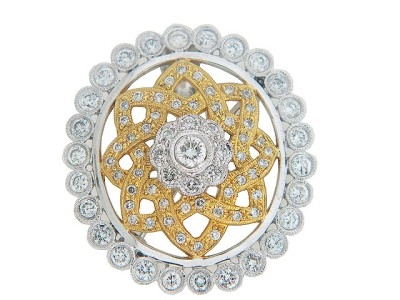 1.60 ct Bezel Set Diamond 18k Two Tone Gold Brooch & Pendant