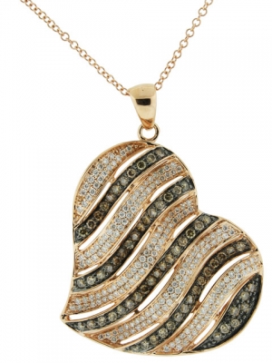 1.93ct Pave Diamond 18k Pink & Black Gold Striped Heart Shape Pendant Necklace