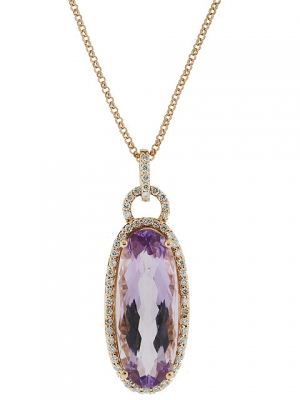 18k Pink Gold & 7.14ct Amethyst & Diamond Pendant Gemstone Necklace