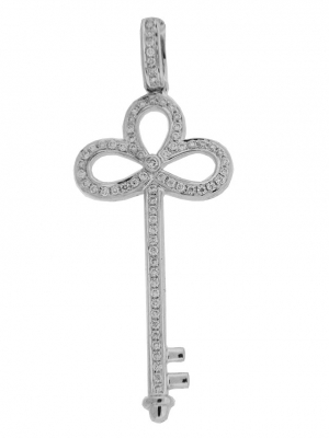 Pave Diamond 18k White Gold Key Pendant