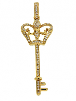 Pave Diamond 18k Yellow Gold Key Fashion Pendant