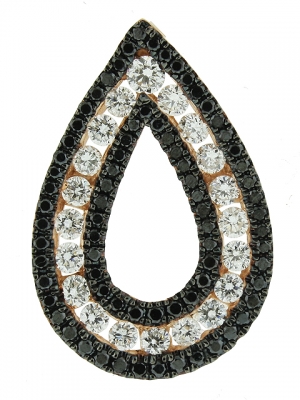 1.19ct Black & White Diamond Pink Gold Pear Shape Pendant