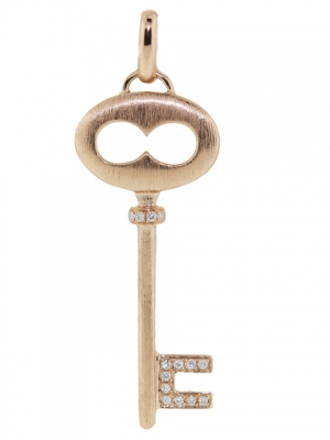 Mini 18k Pink Gold & Diamond Skeleton Key Pendant