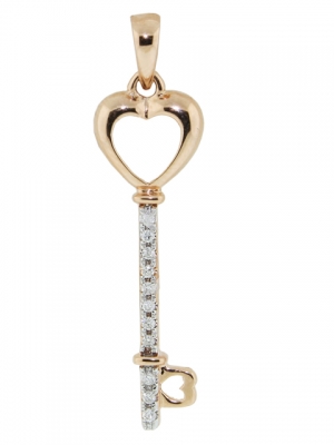 18k Pink Gold & Pave Diamond Heart Shape Top Key Pendant