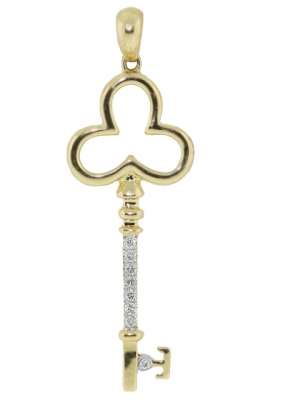 Mini 18k Yellow Gold & Diamond Clover Top Key Pendant