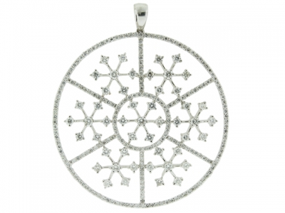 2.38 ct Diamond & 18k White Gold Multi Snow Flake Design Circle Shape Pendant