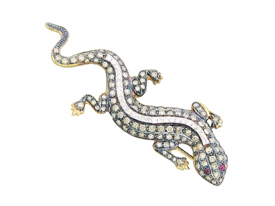 1.76 ct Diamond Champagne Pave 18k Gold Lizard Brooch